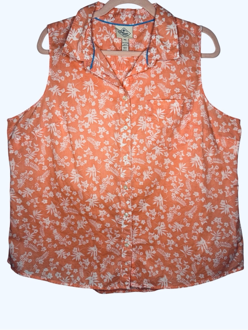 St John’s Bay Coral Tropical Floral Sleeveless Botton Down Shirt Size Petite XL
